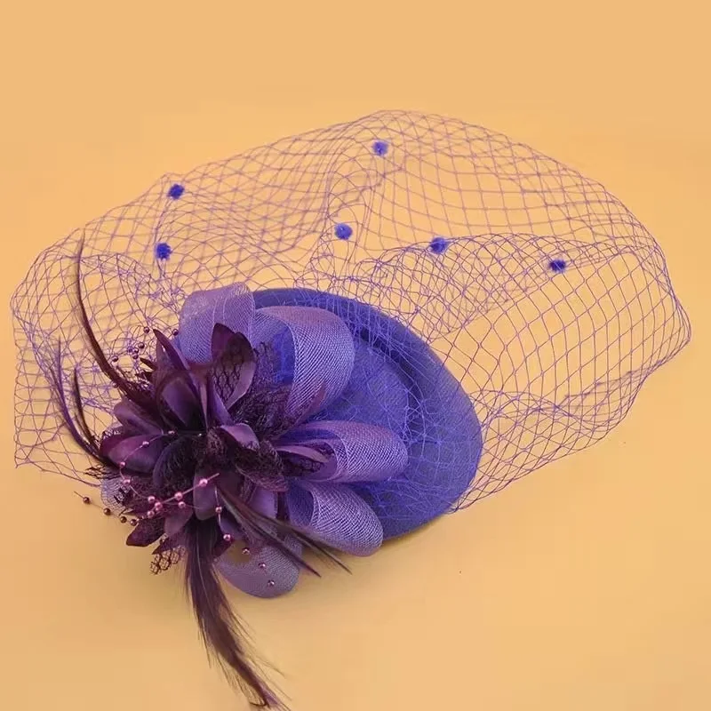 Baby Girl Vintage Flower Mesh Feather Hair Clip Child Fascinator Top Hat Clips Party Wedding Costume Cocktail Headwears