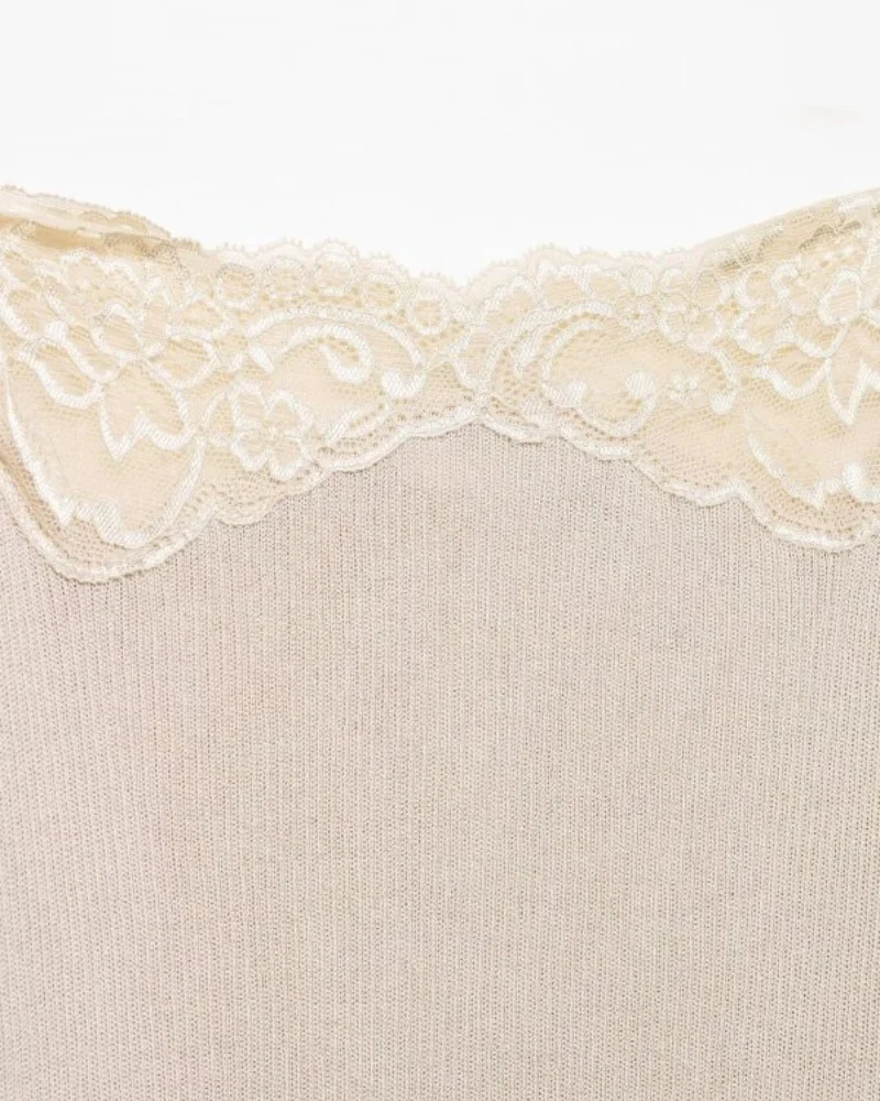 Lace Trim Off Shoulder Long Sleeve Knit Top for Women, Sexy Slim Fit Camisole, Spring Summer Casual Fashion Top