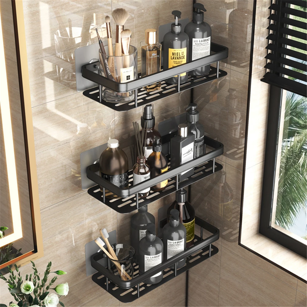 Bathroom Shelf Rotatable Punch-free Storage Rack Wall Mount Shower Shelves Corner  Shelf Kitchen Bathroom Organizer