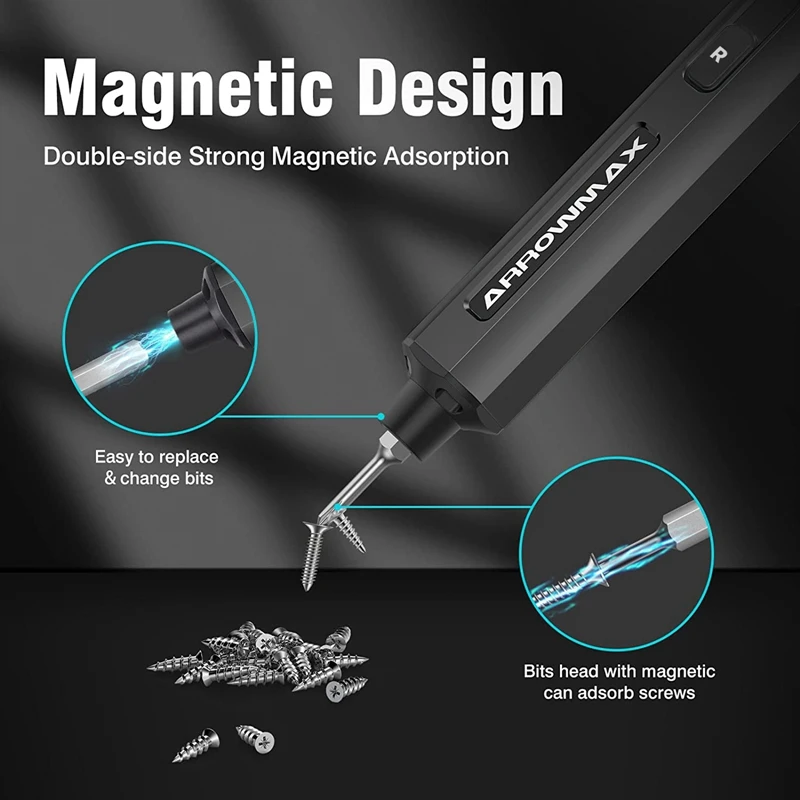 Набор миниатюрных электрических отверток ARROWMAX 28 в 1, прецизионные биты с магнитом (SES Mini Black), набор аккумуляторных отверток