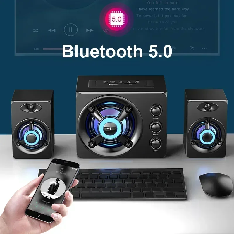 Wireless Bluetooth Audio Home HIFI 3D Stereo Speakers Theater Surround Sound Bar TV Colorful LED Heavy Light AUX USB Wired 5