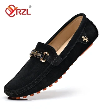 YRZL Loafers Men Big Size 48 Soft Driving Moccasins High Quality Flats Genuine Leather Shoes Men Slip-on Suede Loafers for Men 1