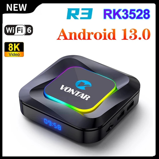 VONTAR-Boîtier décodeur TV R3 Android 13, RK3528, lumière RGB