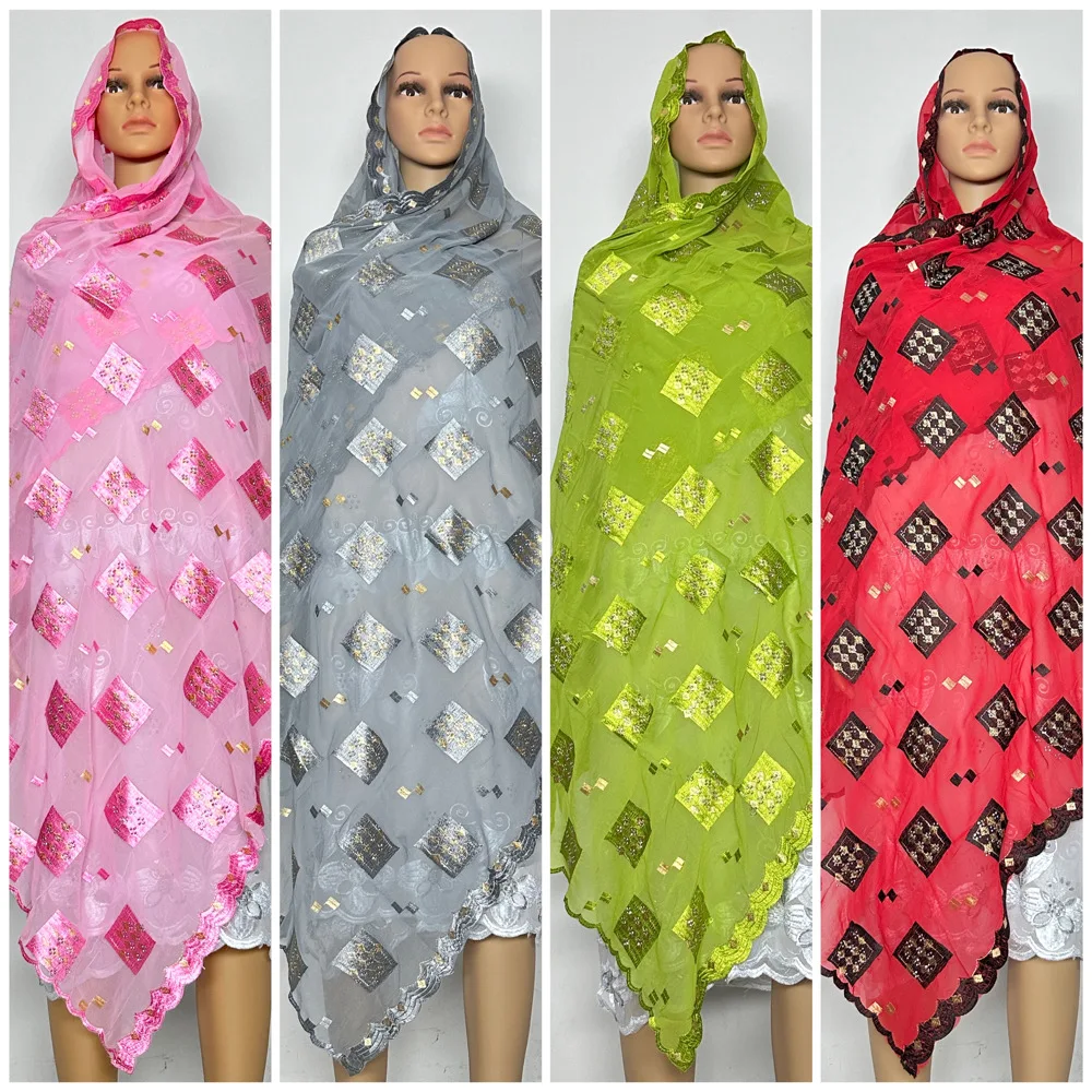 цена Free Shipping New Dubai Scarf For Muslim Women African Chiffon big Hijab Islam Hijab Pashmina Turban Headscarf Embroidery Shawls