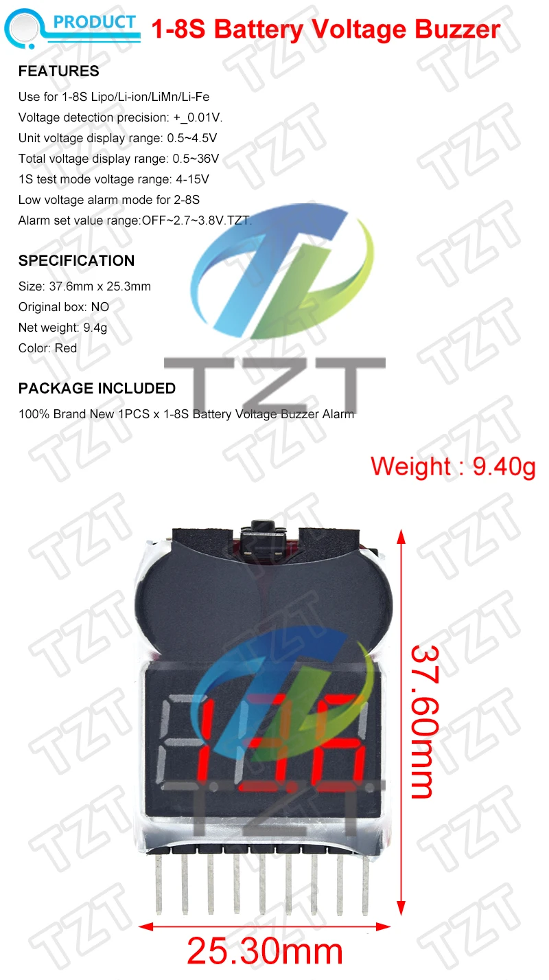 1/2/4 Stück GREATZT 1-8S Lipo/Li-Ion/Fe RC Hubschrauber Flugzeug Boot etc. Batteriespannungs-2-in-1-Tester mit Niederspannungs-Summer-Alarm – Detail 1