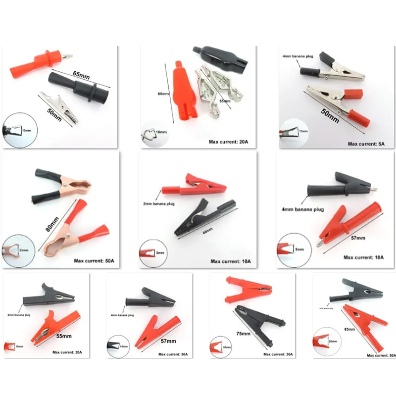 Description Picture 5 of item5A 10A 50A Alligator Crocodile Clip Insulated Handle car Battery Test Clamp lead cable Probe  Socket 4mm banana plug electric