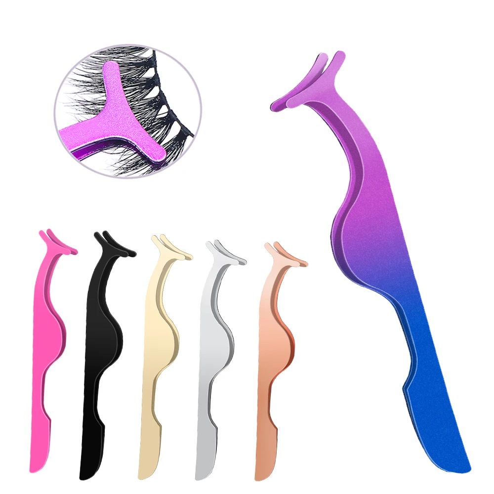 

1 Pcs Stainless Steel Fake Eyelash Extentions Tweezers False Lashes Assist Device Curved Design Pincers Makrup Tools