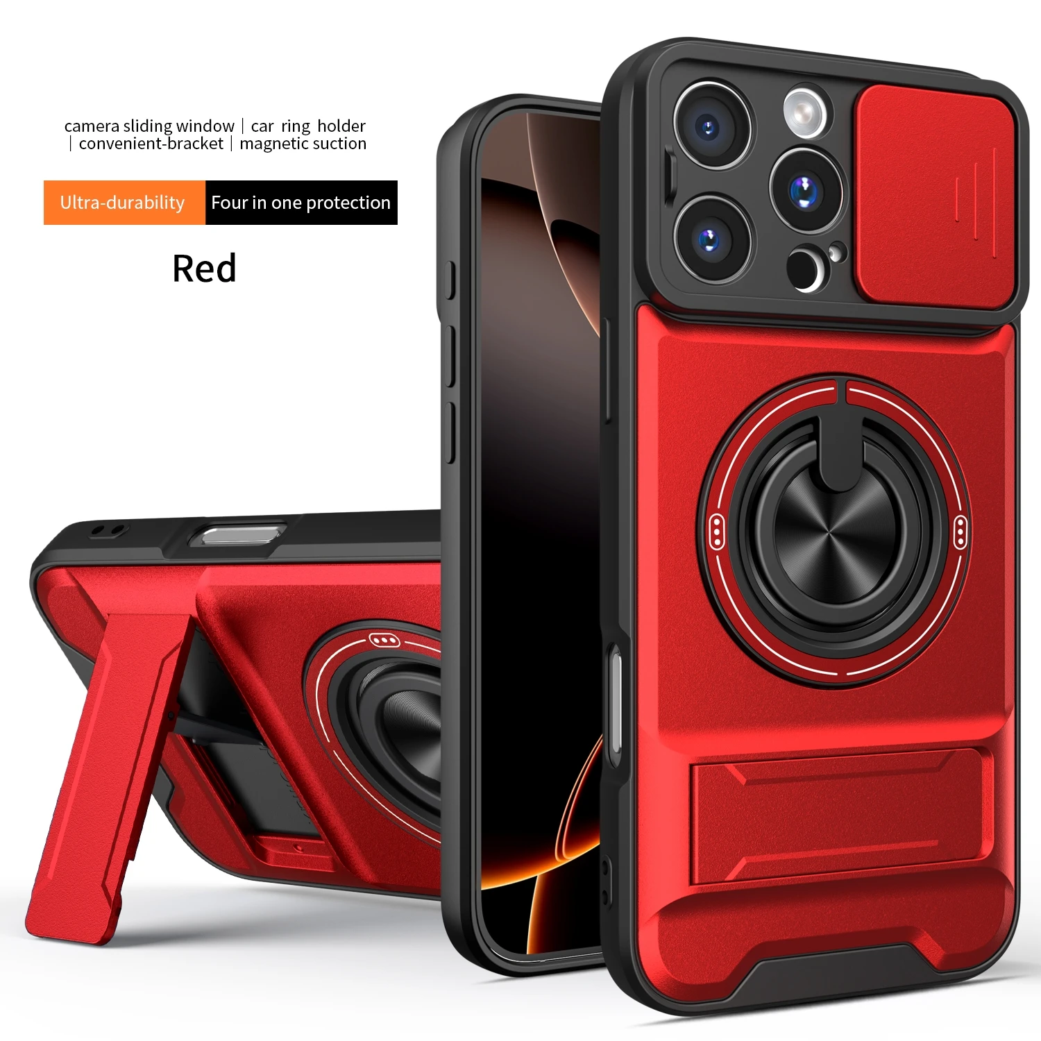 Luxury Armor Shockproof Phone Case with Magnetic Holder and Lens Protection