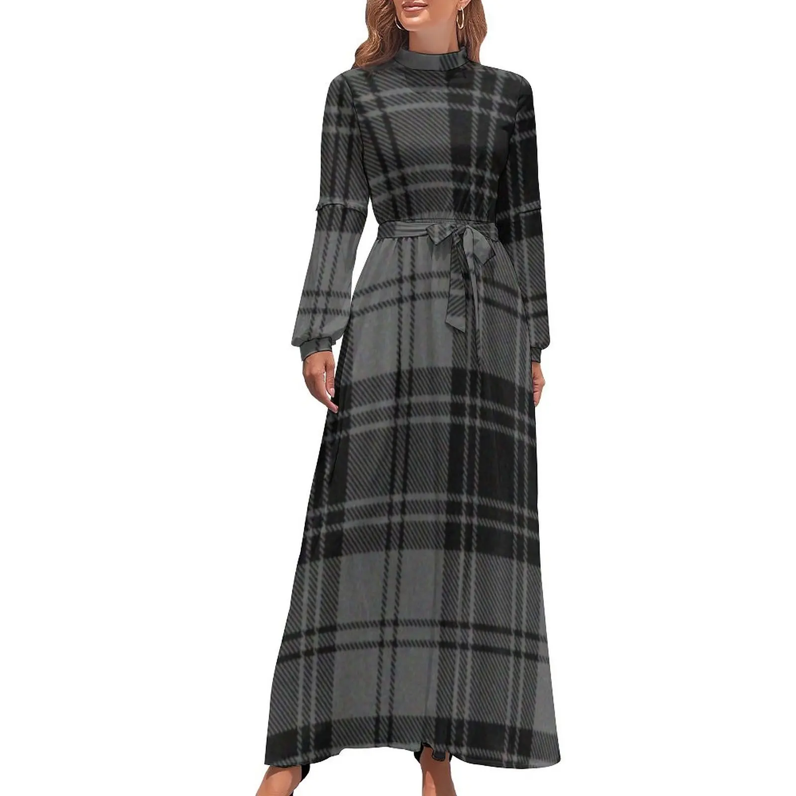 thumbnail image 1 of Vestido largo de franela gris, ropa de mujer, vestido de noche para mujer, 1 of 5