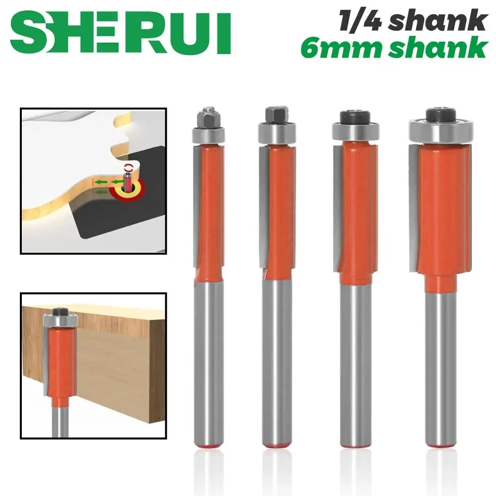

1Pc 6mm 1/4shank Flush Trim Router Bit End Bearing For Woodworking Cutting Tool