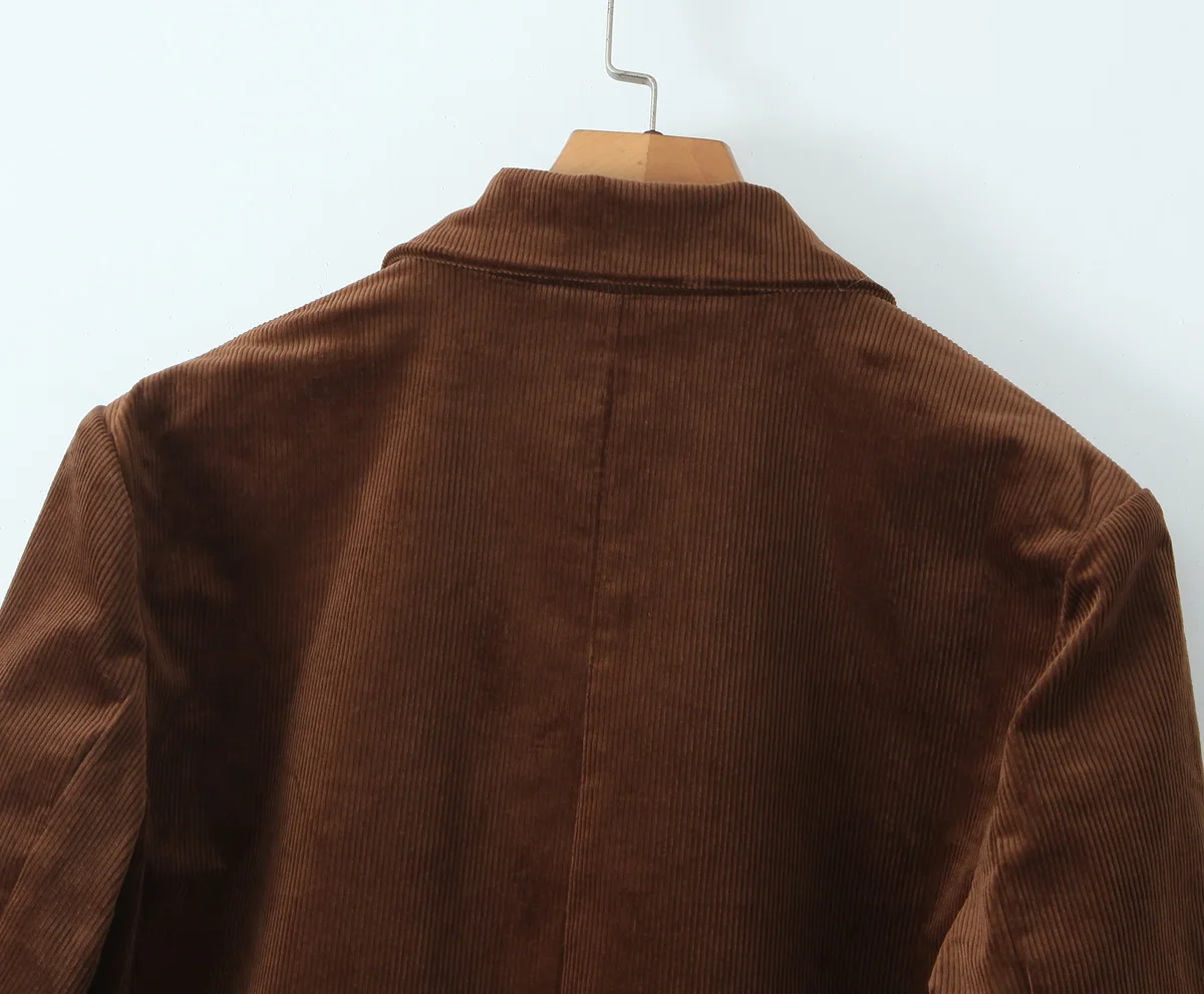 Maillard Style Coffee Notched Corduroy Blazer High Waist Front Slit Package Hips Skirt Suits 2 Pieces 1 Set