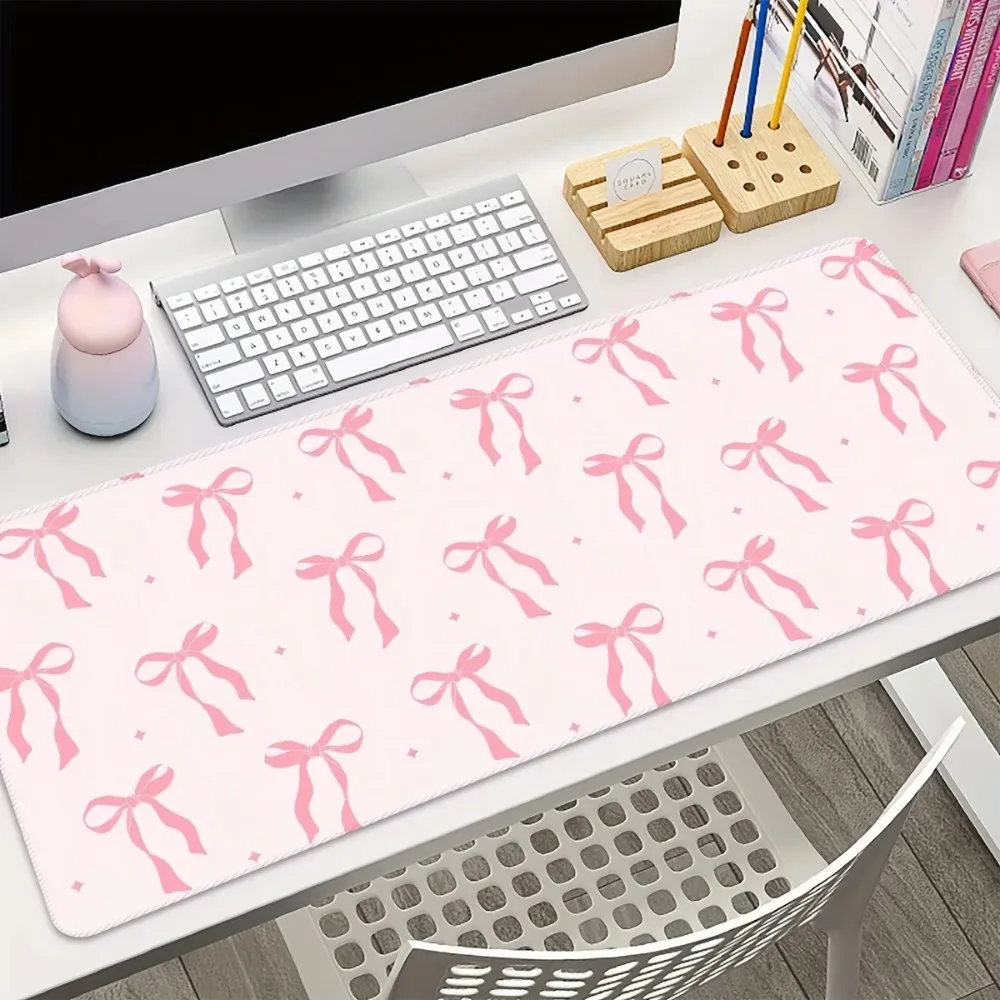 Extragroßes Rosa Gaming-Mauspad mit Kunstdesign, Rutschfester Gummiunterlage, 40x90 cm, Präzisionsnähten, Kantenmatte für Gamer und Büro