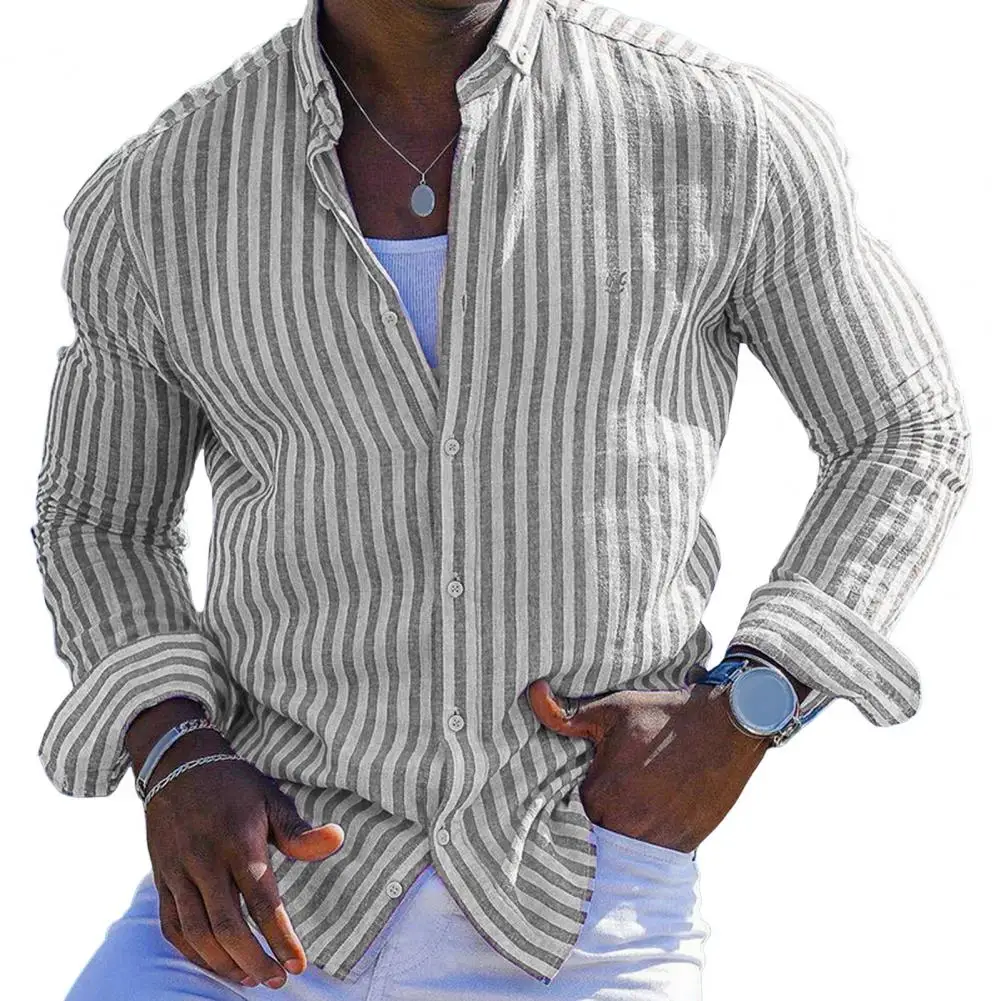 Description Picture 6 of itemSlim Fit Dress Shirt Men Shirt Men's Slim Fit Hawaiian Style Dress Shirt with Long Sleeves Single-breasted Design for Vacation