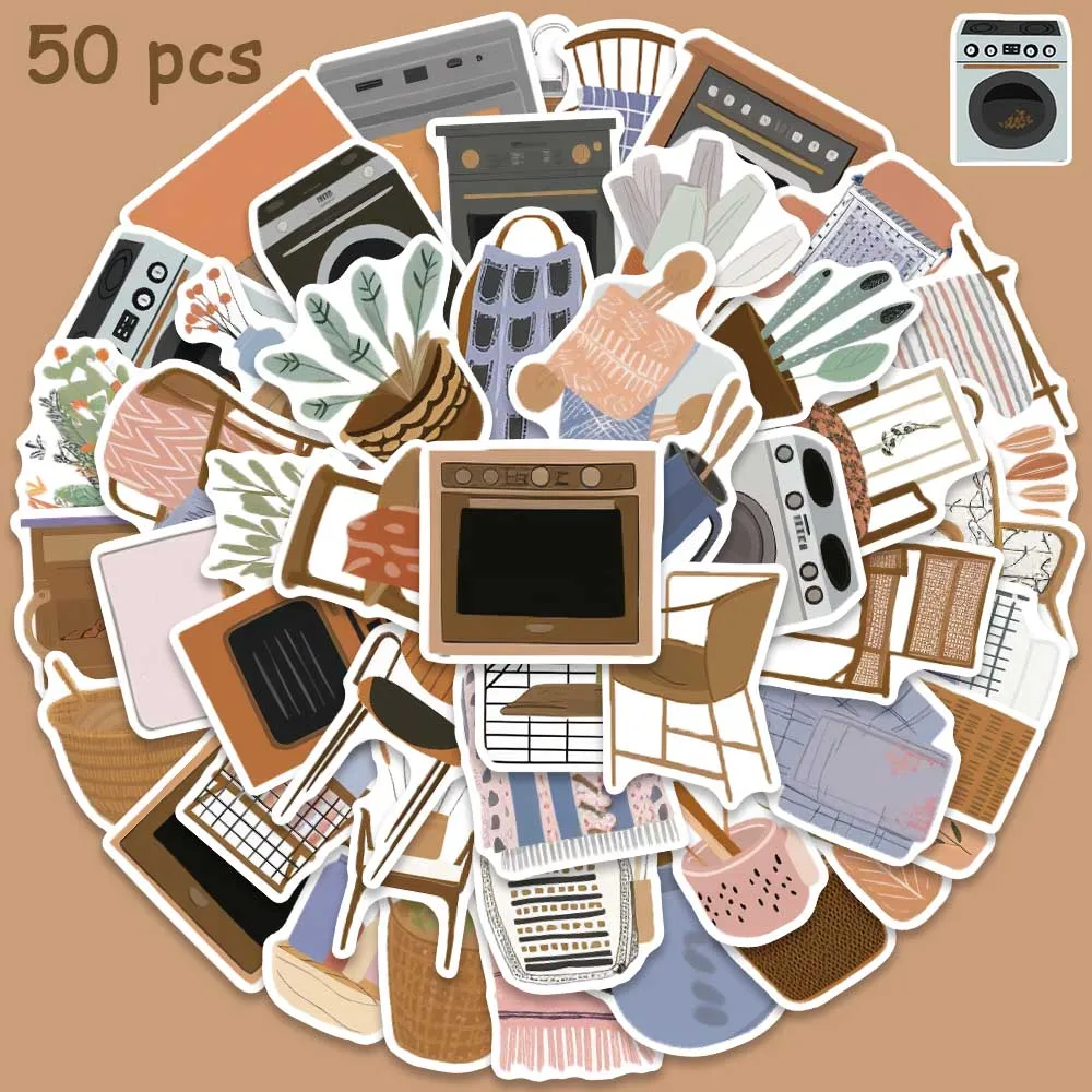 50pcs Vintage Nordic Style Stickers Cartoon Furniture Decals For Kids Laptop Scrapbooking Stationery Motorcycle Bike Stickers etori life 46pcs vintage showa bear stickers diy computer laptop phone washi scrapbooking for water battle creative stationery