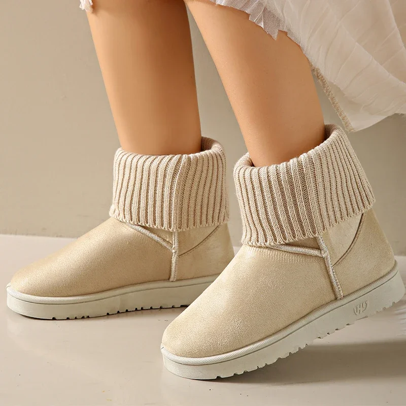 

Женские зимние ботильоны на плоской подошве, Новые Вязаные замшевые теплые хлопковые ботинки на платформе, женские повседневные удобные короткие плюшевые ботинки, 2024