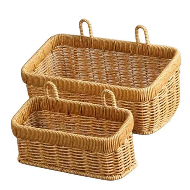 

2PCS Wall Hanging Weaving Storage Baskets With Handle Decorative Kitchen Storage Basket For Garden Flower Pot