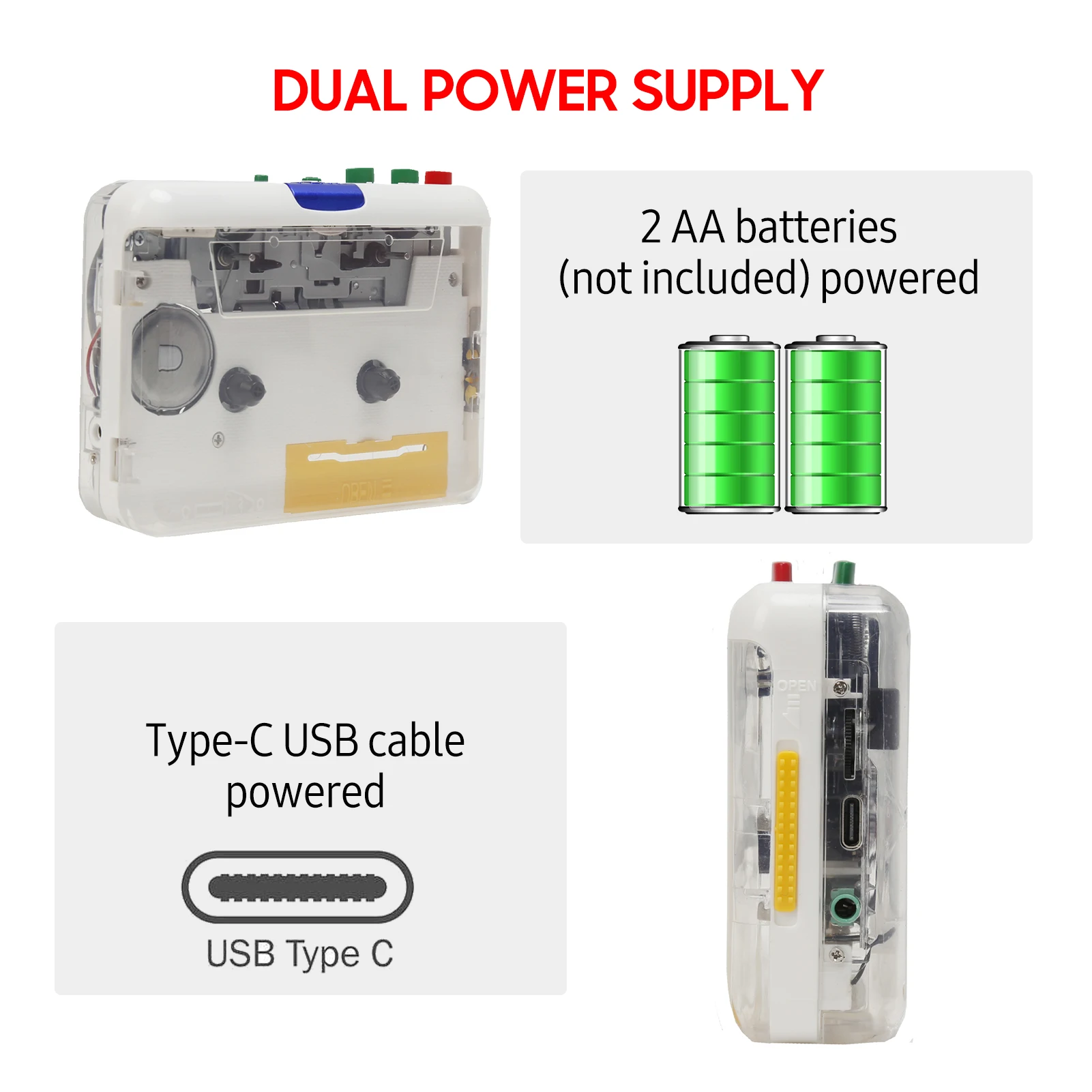 TON010S Portable Cassette to MP3 Player Mini USB Tape Player MP3 Converter 3.5mm AUX Input Software CD Cassette