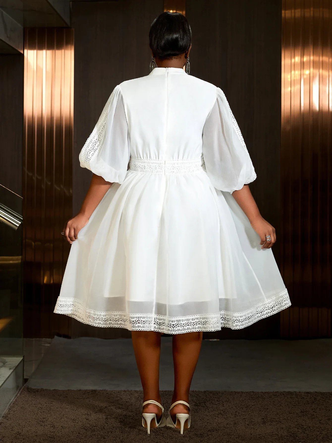 Elegant Organza Dress with Lace Insertion A Line Puff