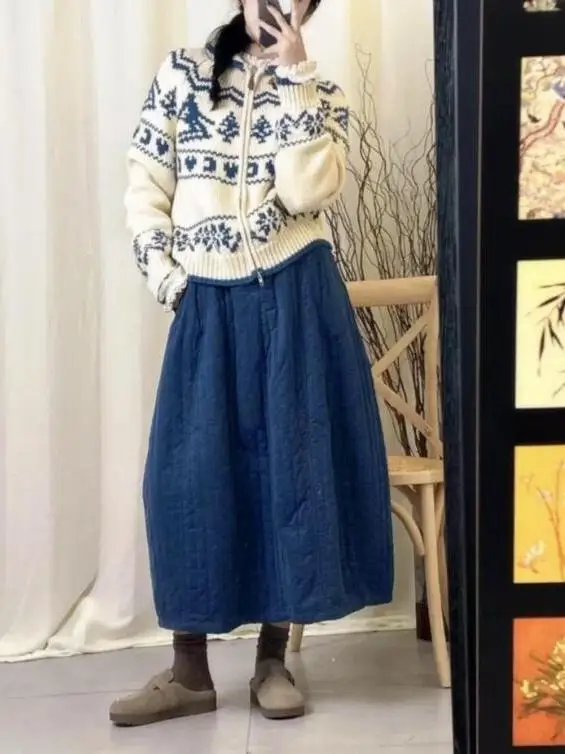 Exquisite Bla Pleated Cotton f Skirt Flared A-Line Silhouette High Waist Design Cact Floral Print Perfect for Autumn ...