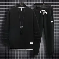 2025 printemps et automne nouveaux hommes gaufre deux pièces sweat-shirt décontracté et pantalon de sport ensemble ensemble de sport pour hommes ensemble de sport de mode 5
