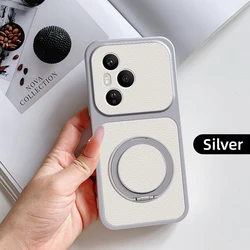 New Fashion Multi - Angle Rotatable Kickstand Phone Case with PU Leather Texture - Shockproof Cover - HONOR 400 Pro (Silver)