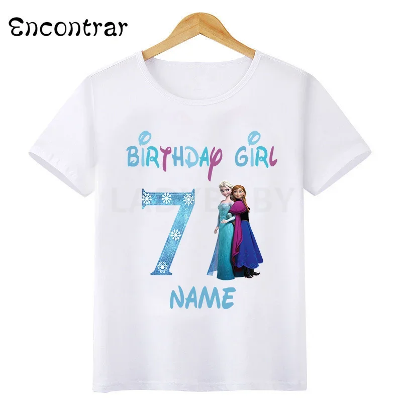 Disney Princess Frozen Elsa Anna Birthday Girl T-shirt Kids Clothes 1 2 3 4 5 6 7 8 9 Years Girls T shirt Children's clothing 4