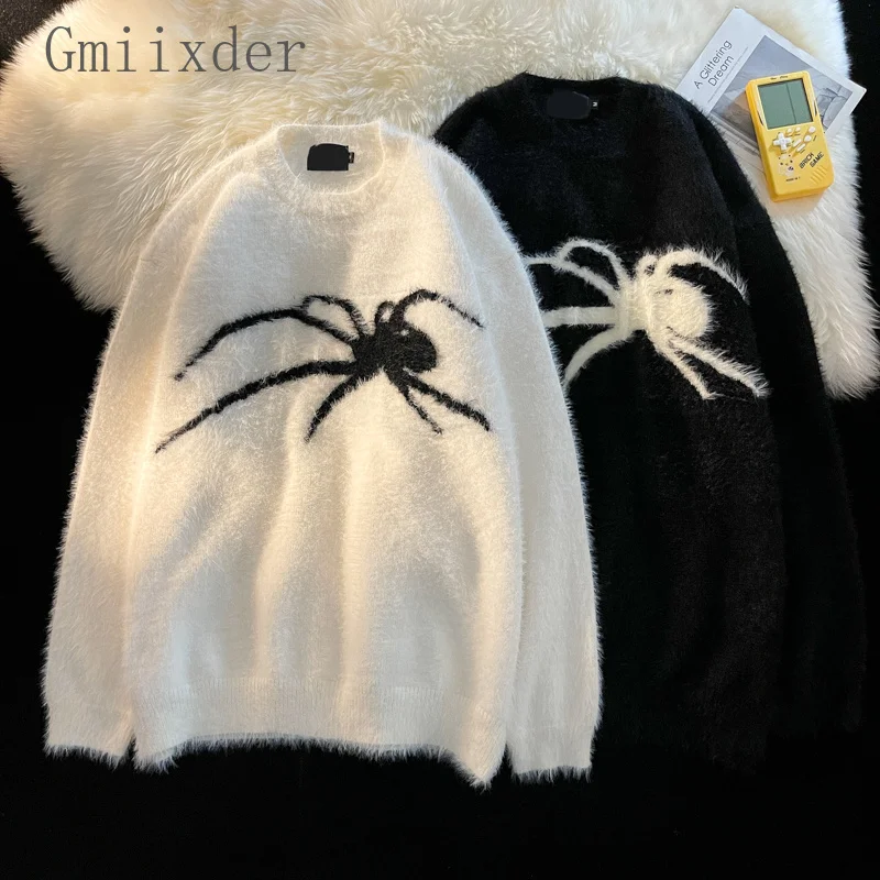 

High Street Mohair Spider Sweater Unisex Loose Pullover Niche Male Mink Velvet Knitwear wear Jumper