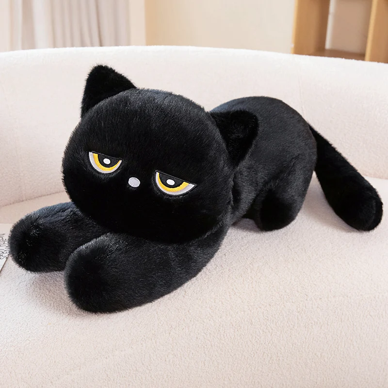 Black Plush Pillow Soft Stuffed Lying Cushion Cute Sleeping Design Lovely Birthday Gift Idea For Cat Lovers_voghion.com