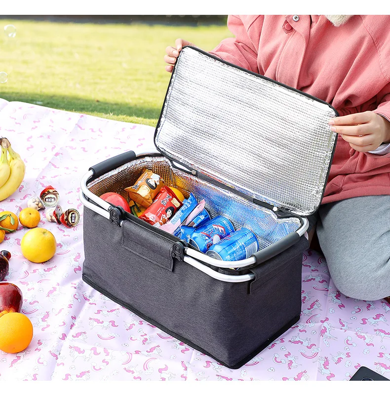 Lunch Cooler Bag Cooler Bag Insulated Foil Bag Super Large Outdoor Picnic Basket Cooler Case Box Thermal Insulated Bag Collapsible Foldable Aluminum Frame Waterproof Foil