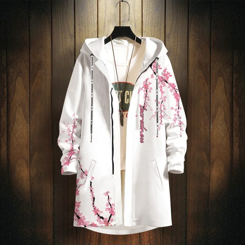 Men's Winter Dragon Pattern Parka Trench Coat Winter New Chinese Style Fashion Long Sleeve Thick Mid-Length Hooded Coat for Men