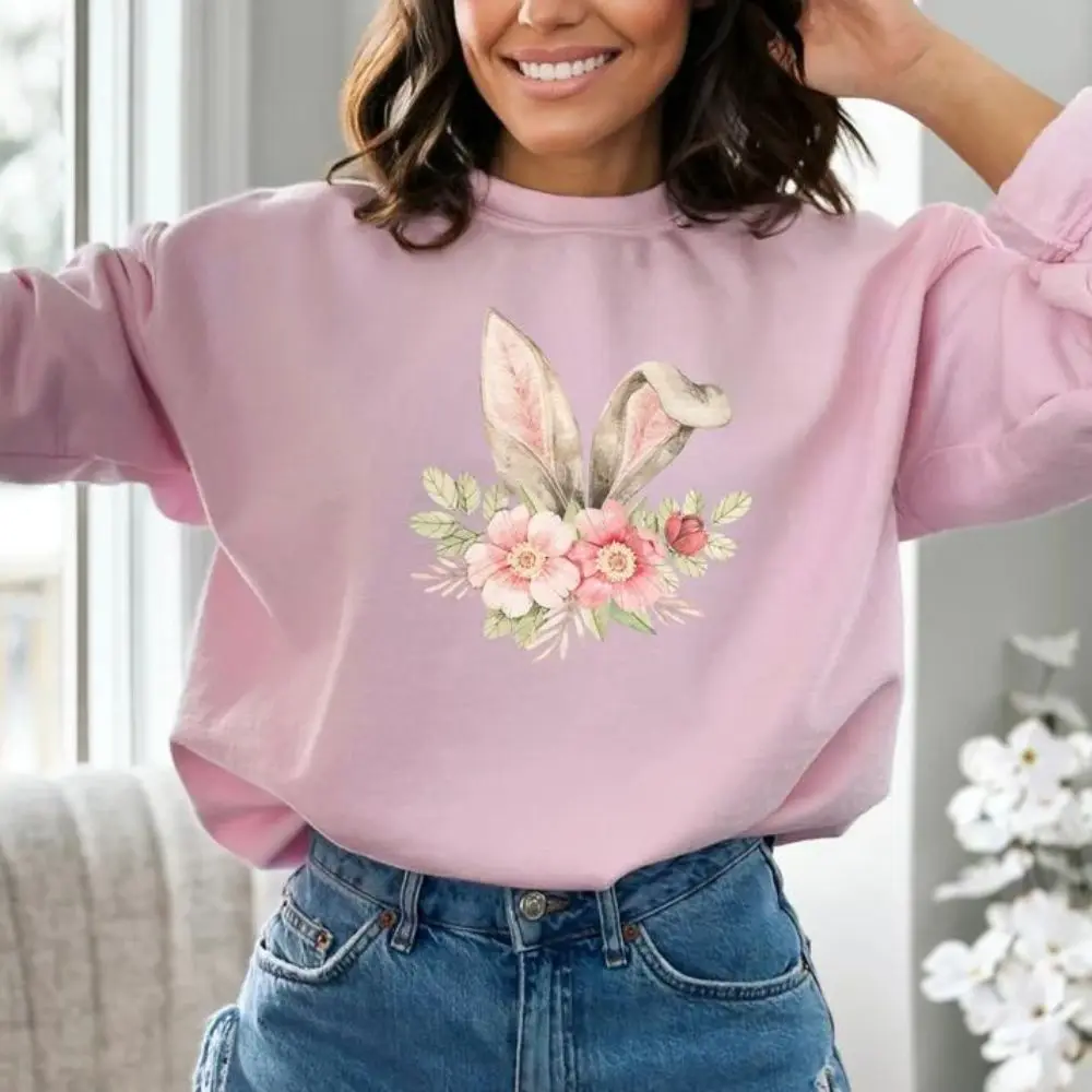 Easter Bunny Sweatshirt Easter T-Shirt Spring Tee Shirt Comfortable Colors Floral Pullovers O Neck Loose Long Sleeve Tops