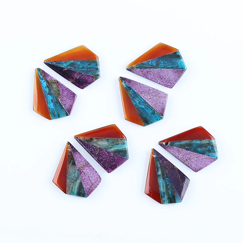 Natural Gemstone Chrysocolla,Red Agate,African Purple Stone Fashion Intarsia Earrings Accessories For Women 31x25x4mm 8.1g