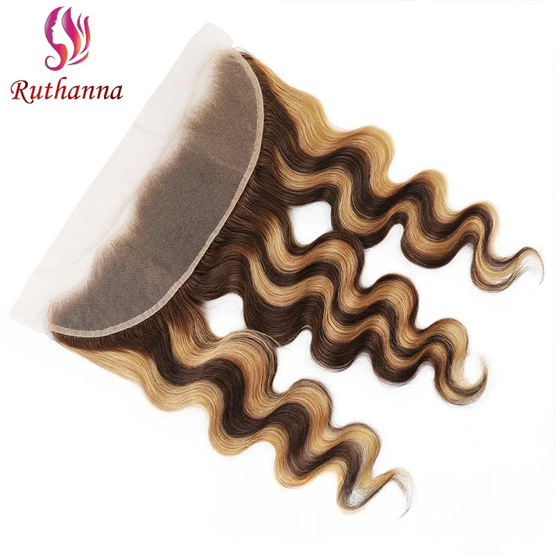 P4/27 Highlight Body Wave 13x4 Lace Frontal Human Hair Pre-Plucked Hairline Brazilian Virgin Hair Transparent Lace Closure