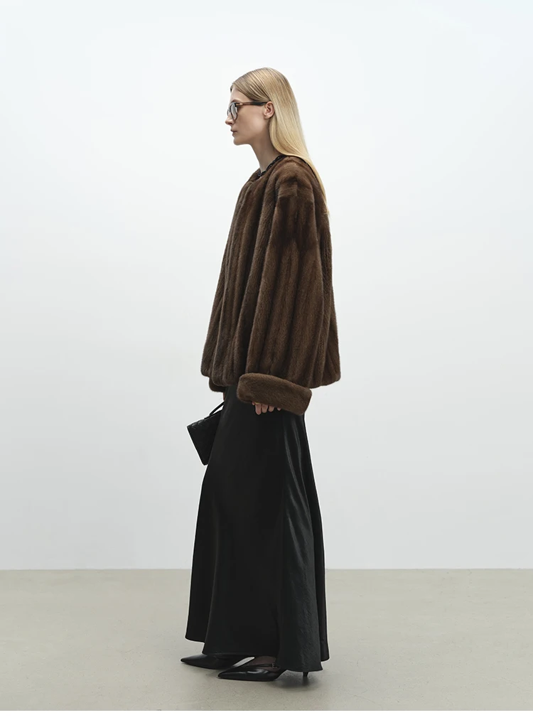 Lautaro Autumn Winter Short Luxury Elegant Thick Warm Soft Brown Faux Mink Fur Coat Women Long Sleeve Modern Chic Fluffy Jacket