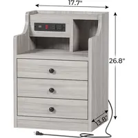 Gray 2-Piece Bedroom Nightstand Set with Charging Station and Hutch 2