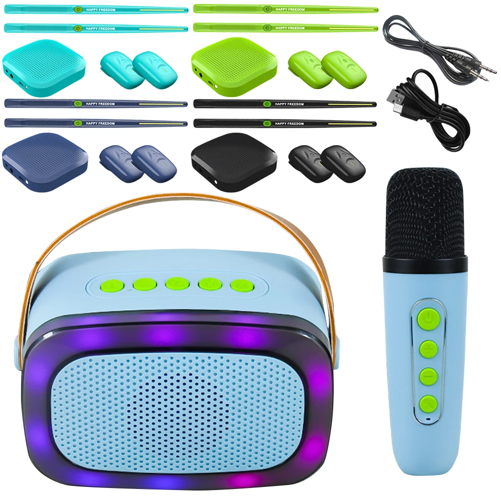 Professional Pocket Drum Set Air Drum with Drumsticks Pedals Set with Speaker Microphone Audio Converter Drumstick