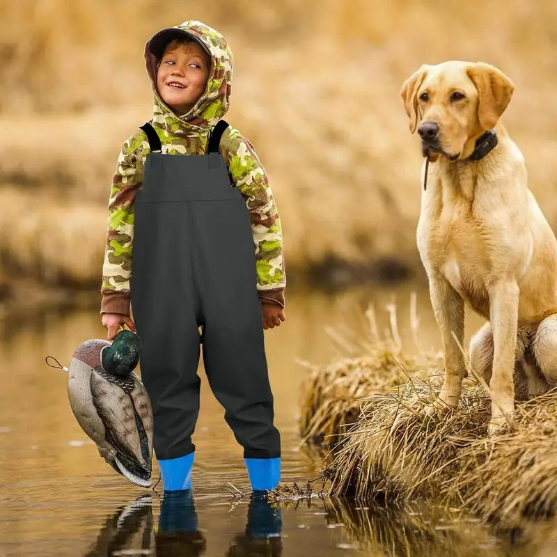 Children Fishing Chest Waders Outdoor Activities Girl Boy PVC Rain Pants Waterproof Bootfoot Quick-dry Fishing Water Pants
