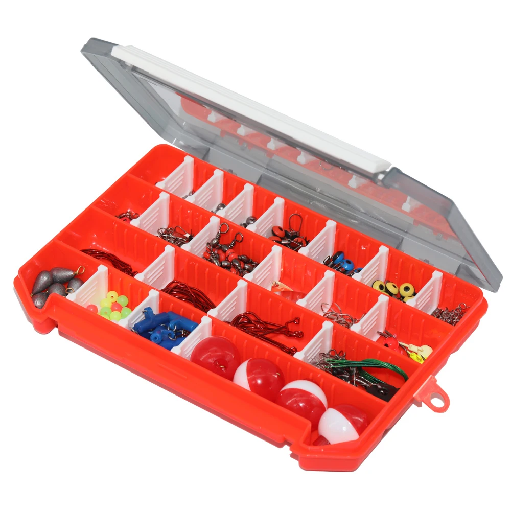 Kit de accesorios de pesca 【188 piezas】 Juego con caja de aparejos,  incluyendo alicates, anzuelos, lanzamientos de bala, broches giratorios