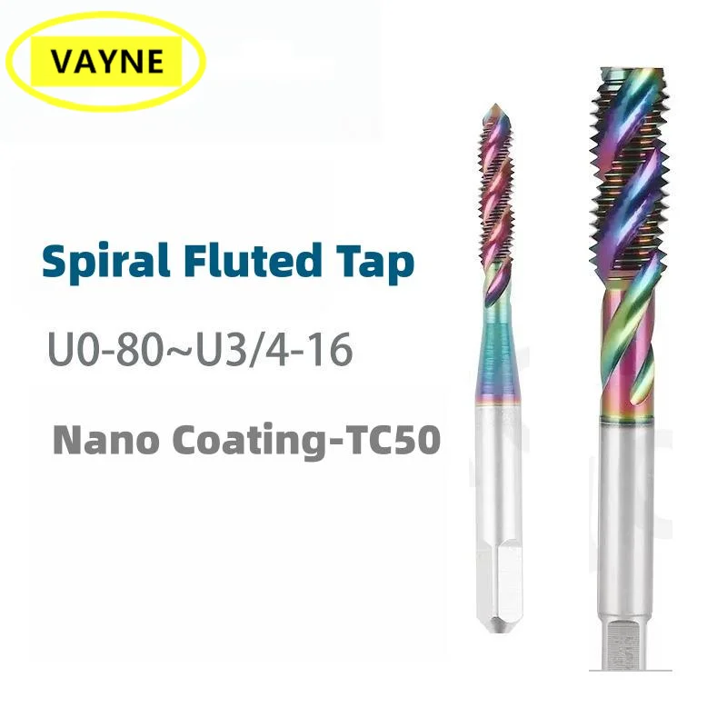  VAYNE HSSE Metric Spiral Fluted Tap TC-50 Coating M1M2M3M4M5M6M8M10M12M14M16X0.25 0.35 1.25 1 1.75Machine Screw Fine Thread Tap