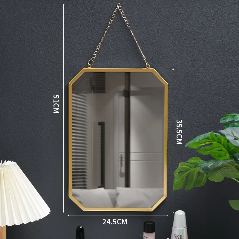 Nordic Style Iron Art Rectangular Wall Mounted Mirror Bathroom Dormitory Mirror Washbasin Makeup Home Decorative