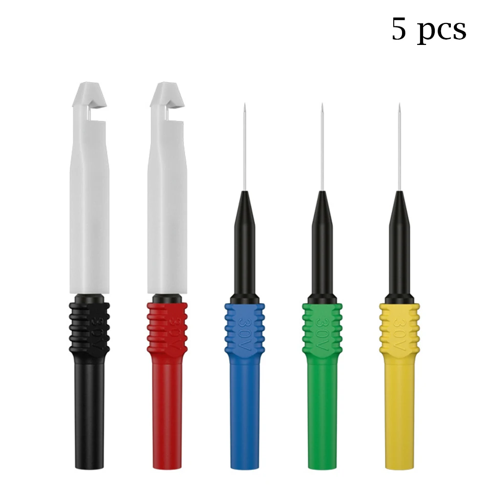 jzdz 5pcs full insulation safety piercing multimeter probe 4mm banana plug non destructive pucture needles set j 30009h Insulated Non Destructive Multimeter Probe Set 5 Pieces with 4mm Banana Plug Connection for Industrial and Electronic Testing