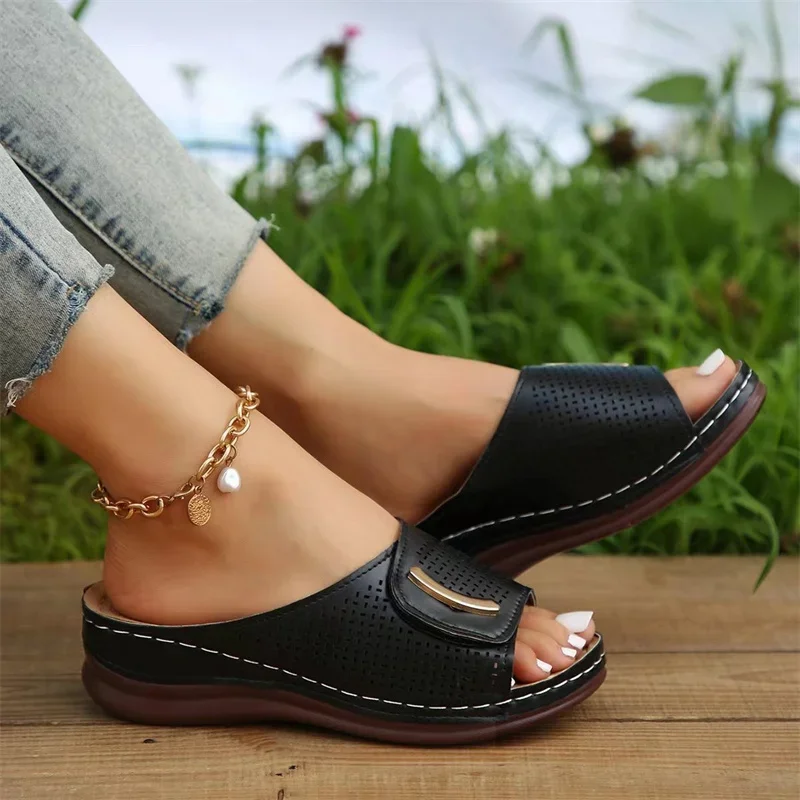 Women Hollow Out Wedge Slippers Women 2023 Summer Comfy Breathable Platform Sandals Woman Non Slip Flip Flops Plus Size 41 Mujer 3