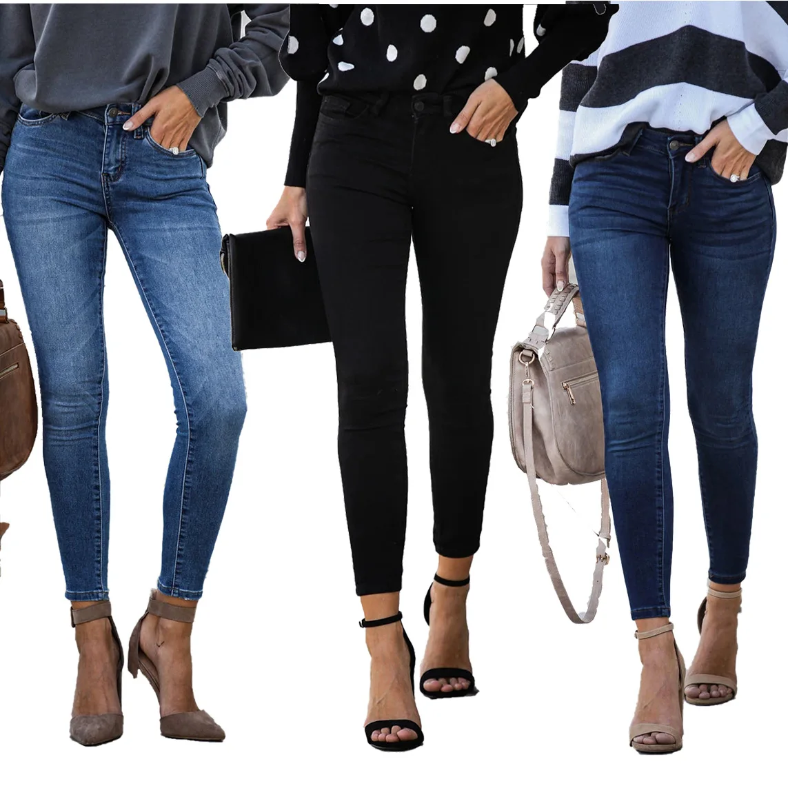 

Mid-Rised Blue Black Jeans for Ladies Women Skinny Tight Denim Jeans