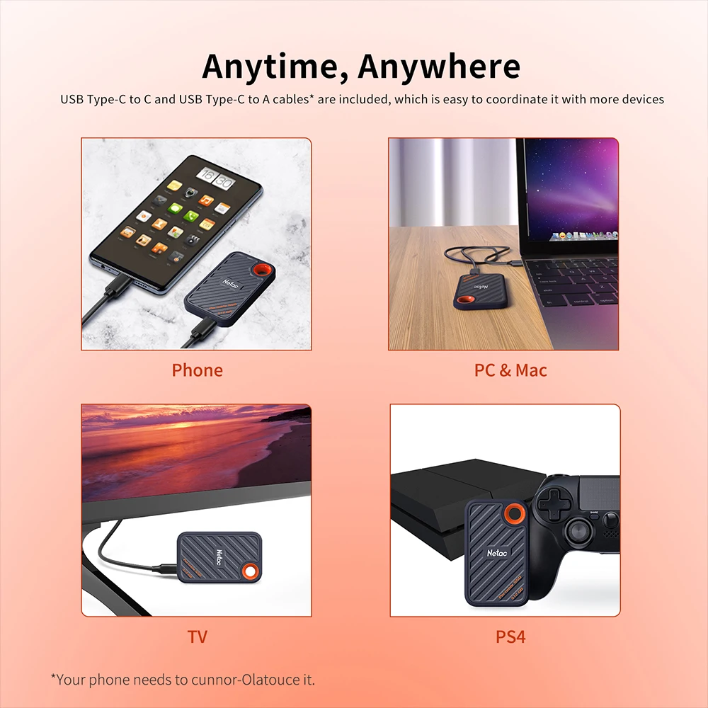 Netac 휴대용 외장 하드 드라이브, 노트북용 솔리드 스테이트 드라이브, SSD 1TB, 2TB, 512G, 250GB