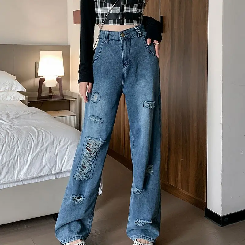 

2023 Women's Jeans Summer New Pants Design Sense Loose and Comfortable Hole Retro High Waist Free Shipping