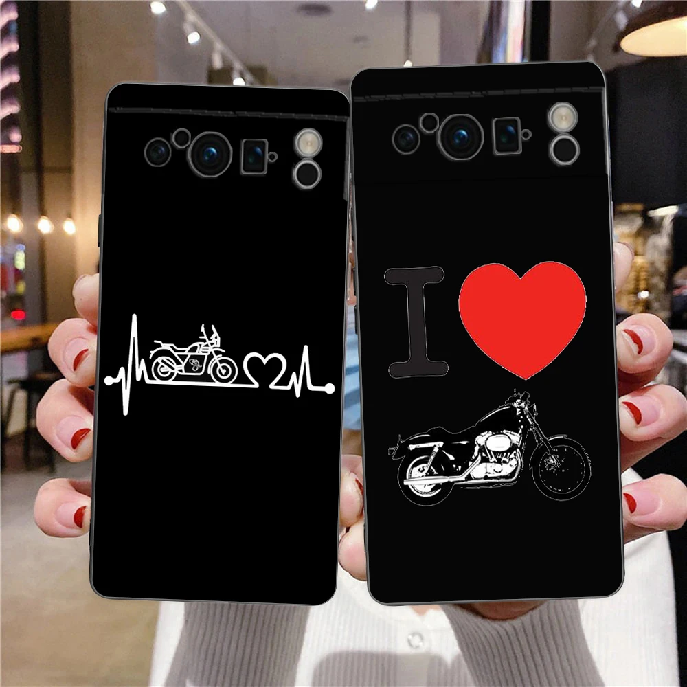 Heartbeat Motorcycle Design Shockproof Phone Case - Black TPU Cover