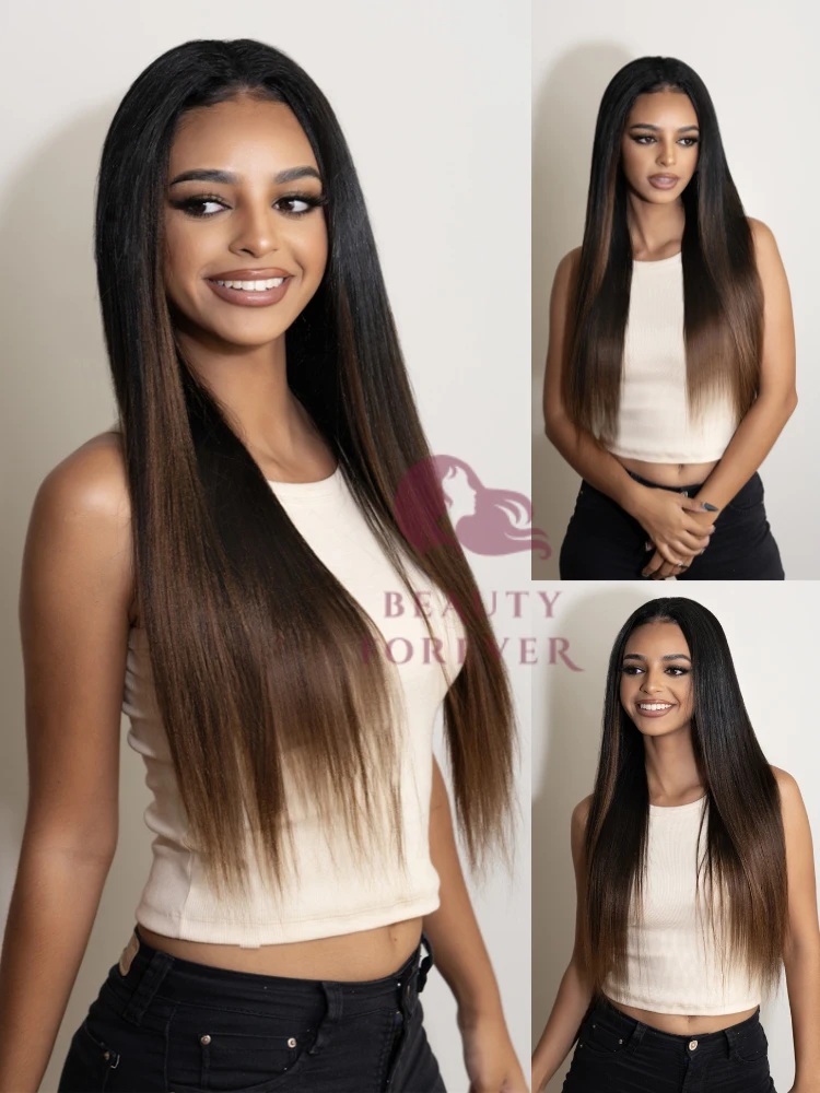 뷰티포에버 EasiContour ™    V파트 인모 가발 야키 스트레이트 노리브아웃 컬러 인모 가발 모든 사이즈에 맞습니다