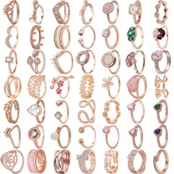 925 Sterling Silver Ring Rose Gold Love Knot Signature Hearts Of Halo Wishbone Crown Ring For Europe Gift DIY Jewelry