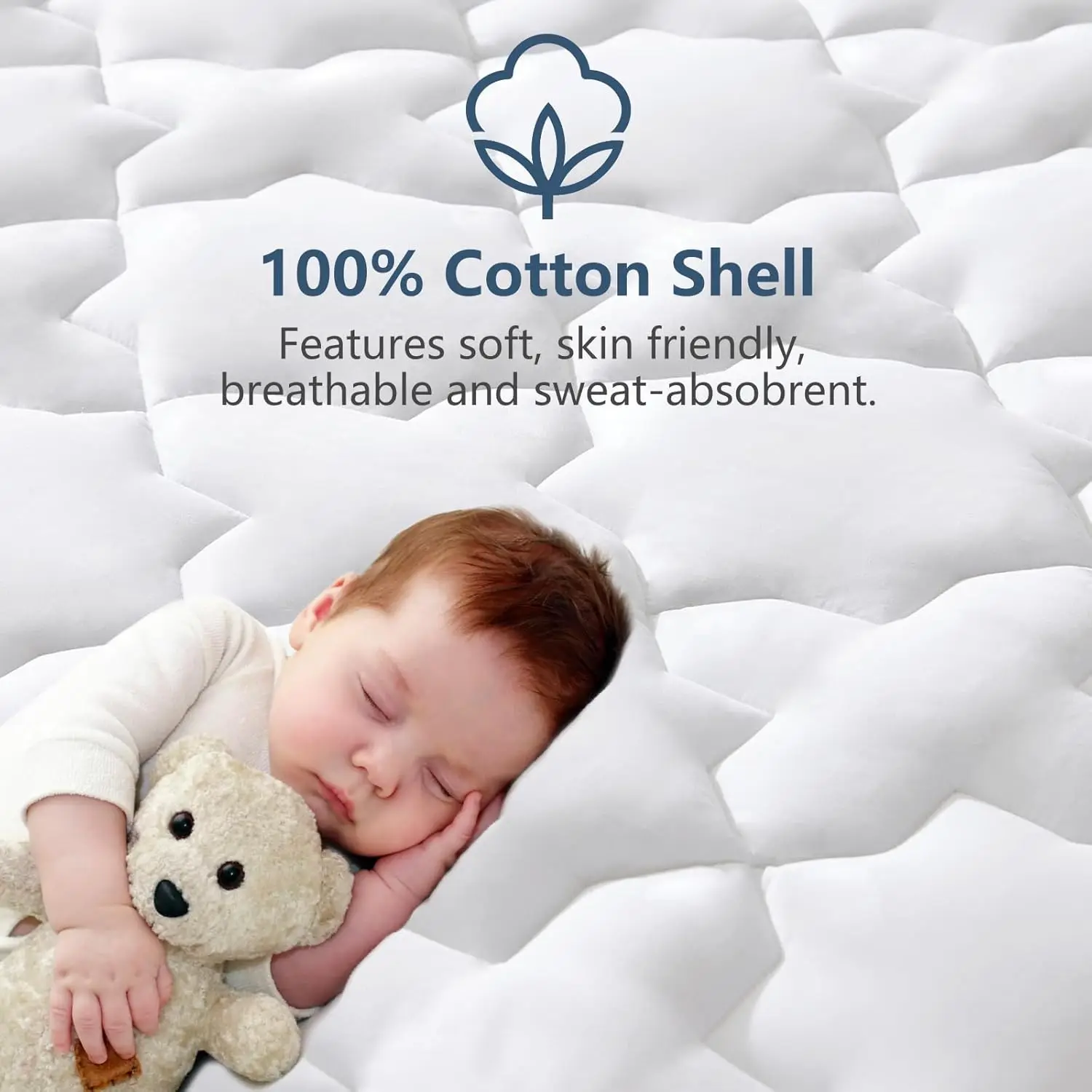 Queen Mattress Pad Cotton Deep Pocket Mattress Cover Non Slip Breathable and Soft Quilted Fitted Topper Up to 18"