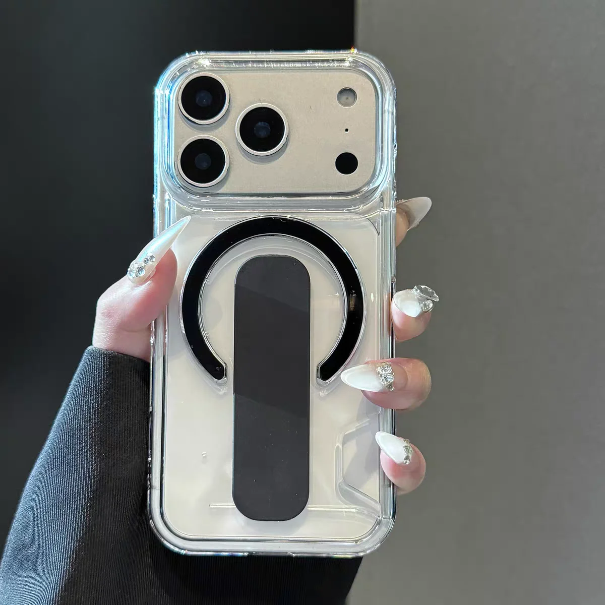Premium HD Clear Card Holder Bracket with Magnetic Charging and Shockproof Acrylic Cover